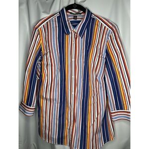 Lauren Ralph Lauren Women's 1X Rainbow Stripe 100% Cotton Button-Up Shirt